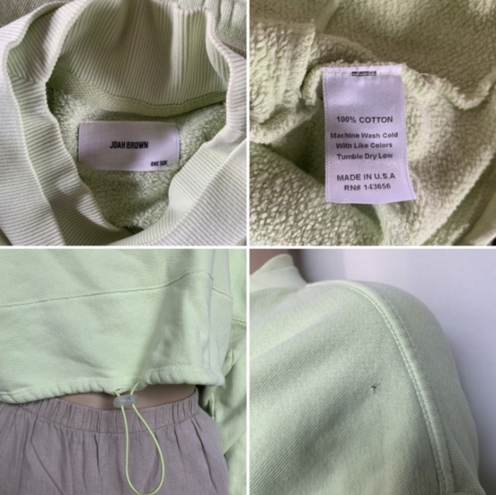 Joah Brown Draw Cord Crop Crew Sweatshirt In Melon Green, Size One Size O/S - Picture 5 of 6